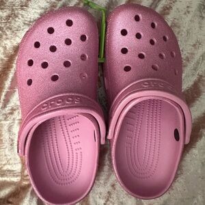 CROCS Kids Sparkly Pink shoes NWT